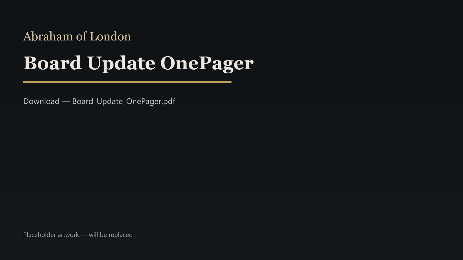 Board Investor One-Pager Template